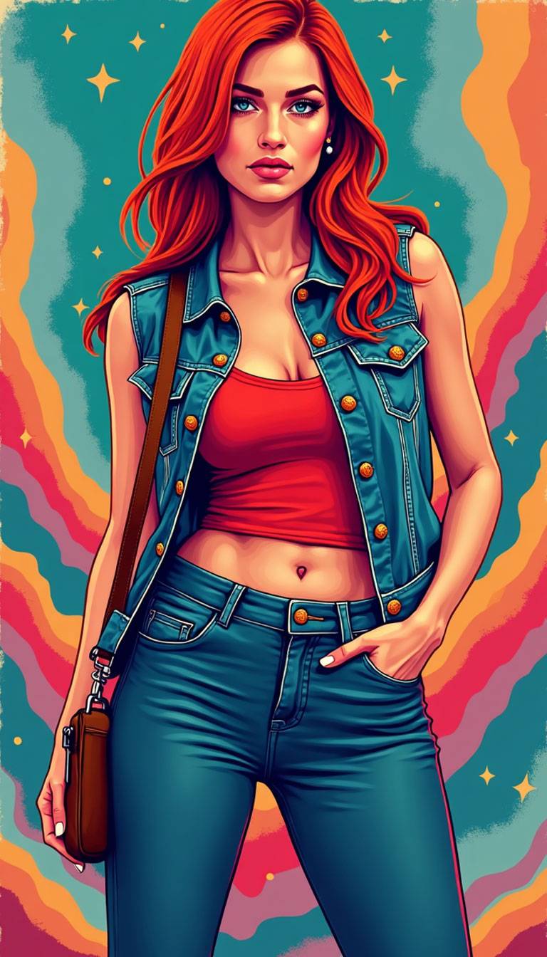 Red Skylar portrait with flowing retro background