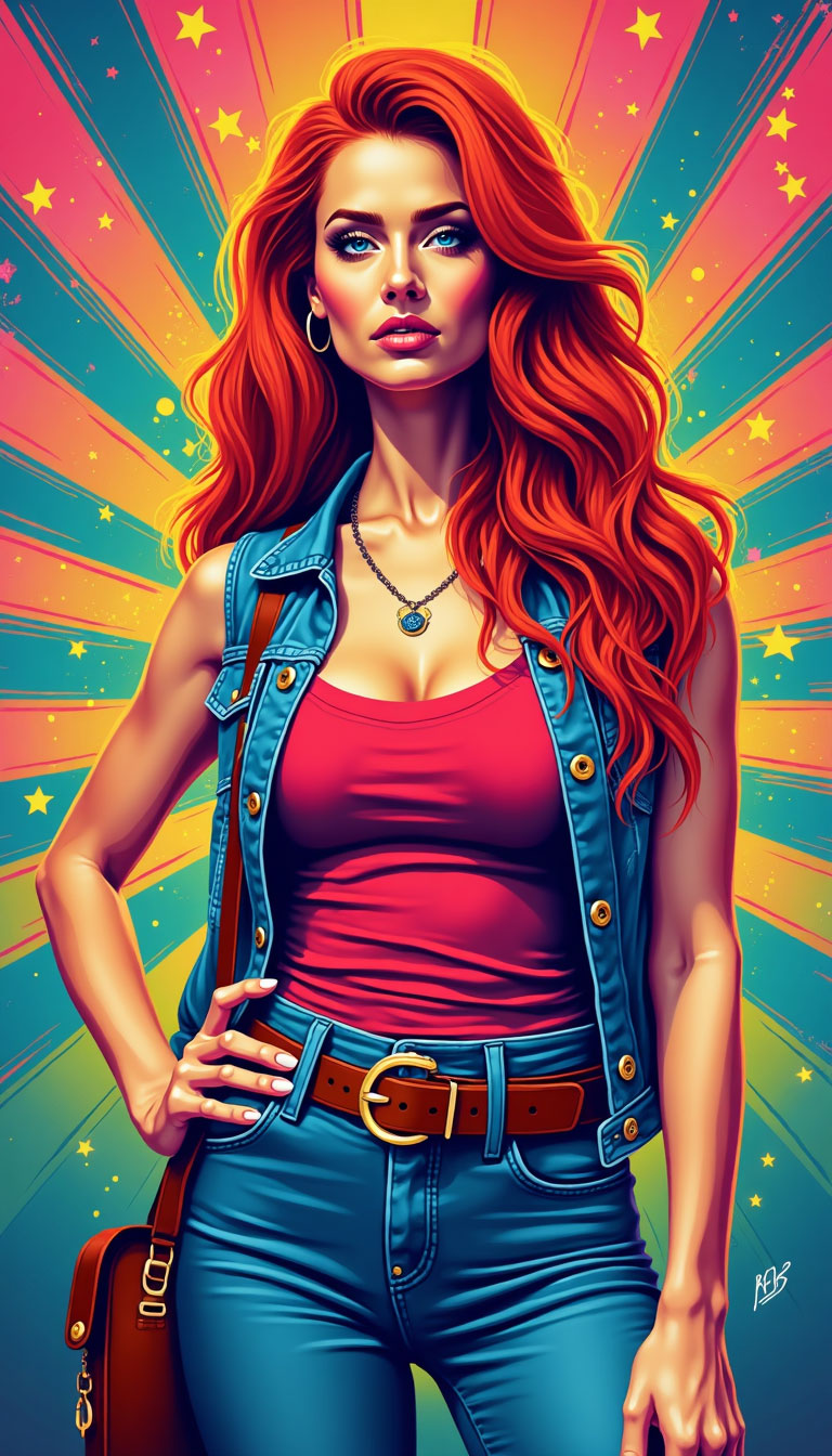 Red Skylar portrait with radiant stars