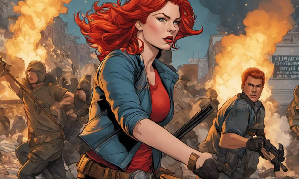 Early Red Skylar artwork showing Red in an action scene, dated August 16, 2024.