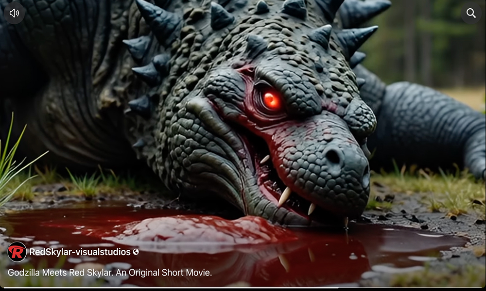 Facebook appearance of the Godzilla Meets Red Skylar short, dated March 29, 2026.