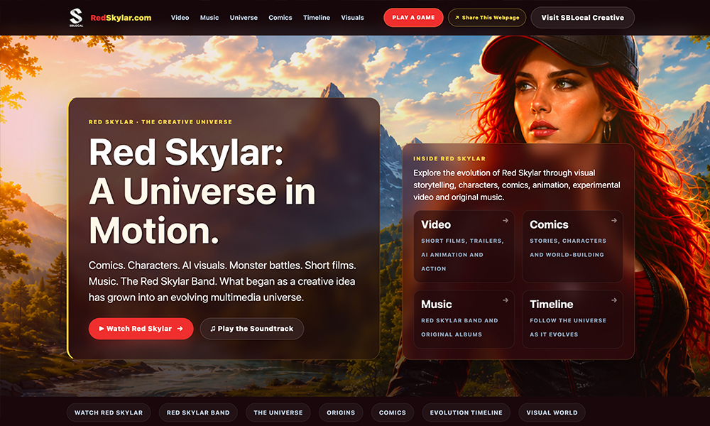 RedSkylar.com Galactic Playground launch homepage, dated August 16, 2026.